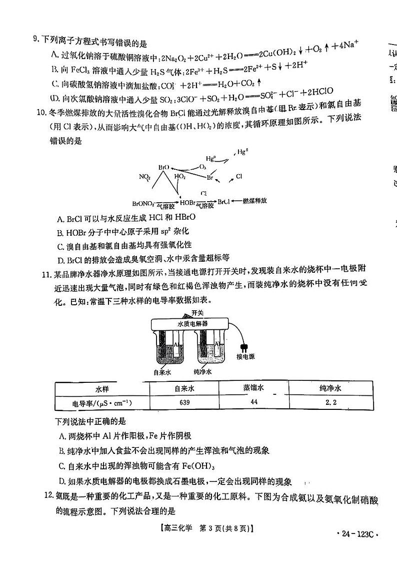广西普通高中2024届高三上学期跨市联合适应性训练检测+化学试题（有解析）第3页