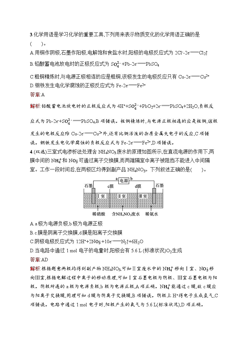 2025届人教新高考高三化学一轮复习考点规范练17电解池金属的腐蚀与防护Word版附解析第2页