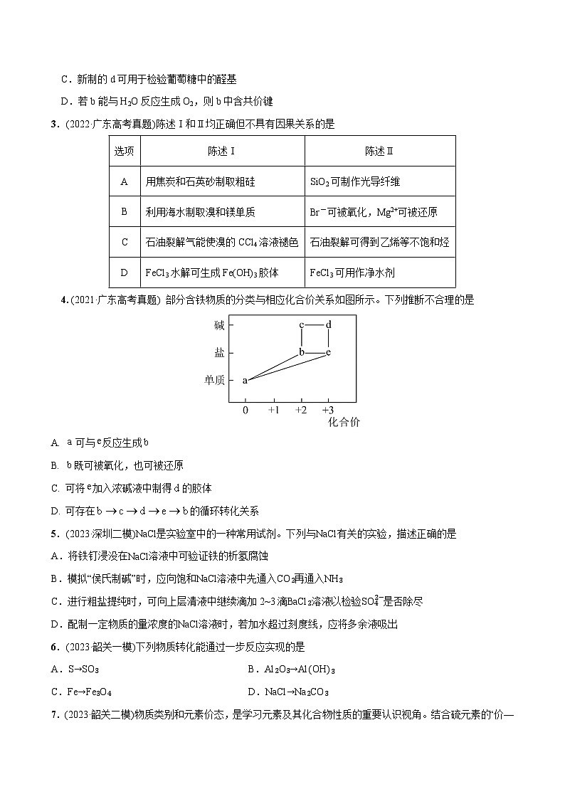 必练11 元素及其化合物性质、二维价态图-2024年高考化学总复习高频考点必刷1000题（广东专用）02