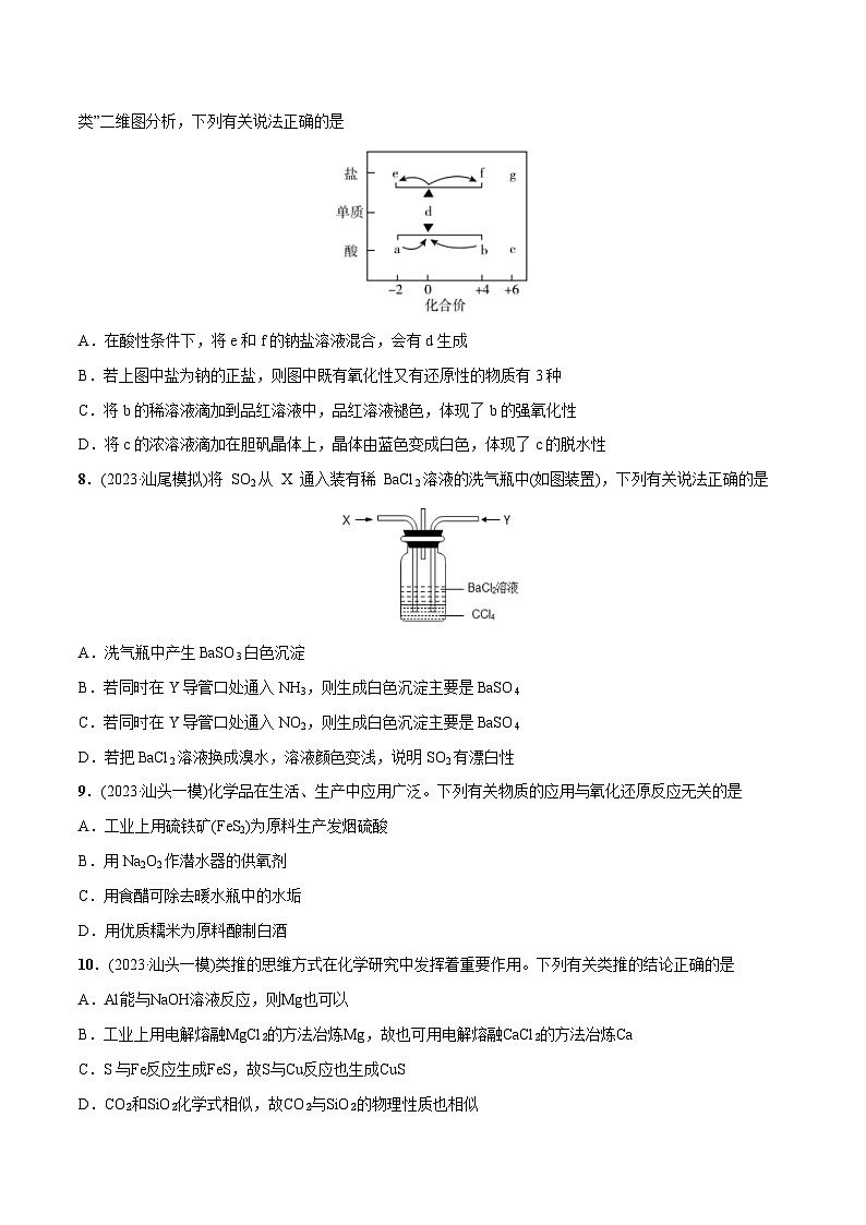 必练11 元素及其化合物性质、二维价态图-2024年高考化学总复习高频考点必刷1000题（广东专用）03