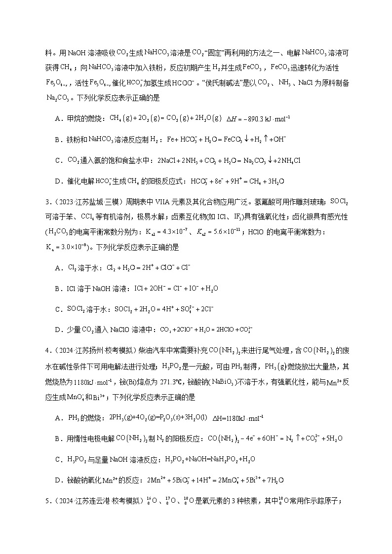 必刷题06 化学反应表达式正误判断-备战2024年高考化学二轮必刷题（江苏专用）02