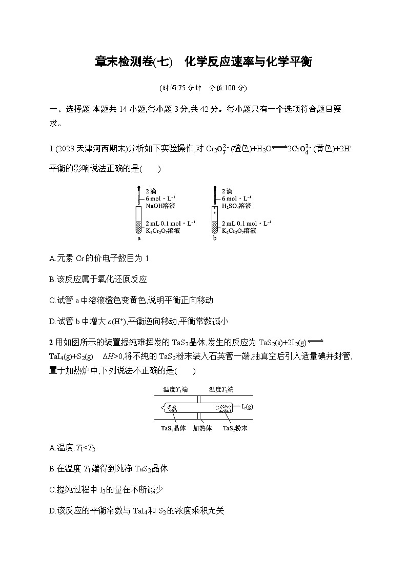 新教材(广西专版)高考化学一轮复习章末检测卷(7)化学反应速率与化学平衡含答案第1页
