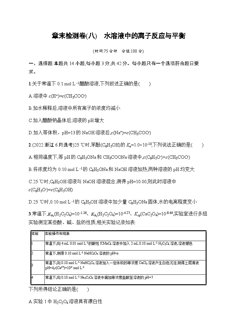 新教材(广西专版)高考化学一轮复习章末检测卷(8)水溶液中的离子反应与平衡含答案第1页