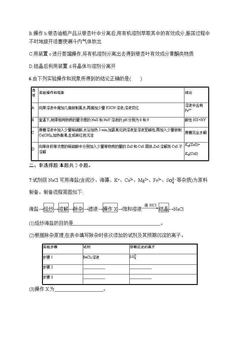 新教材(广西专版)高考化学一轮复习课时规范练35物质的分离、提纯与检验含答案03