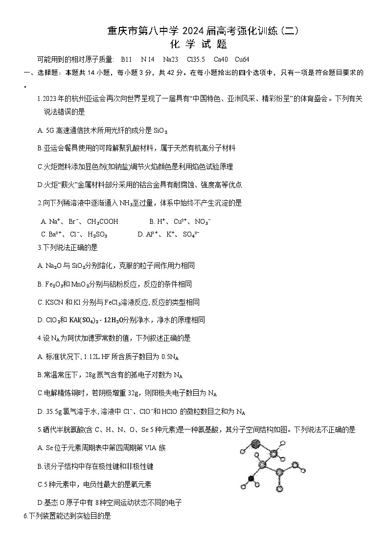 重庆市2024届高三下学期模拟预测化学试题01