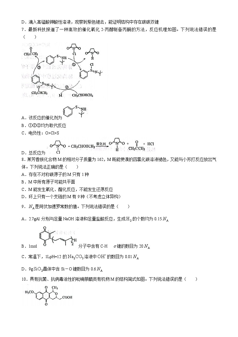 山东省青岛市第一中学2023-2024学年高二下学期期中考试化学试卷(无答案)03