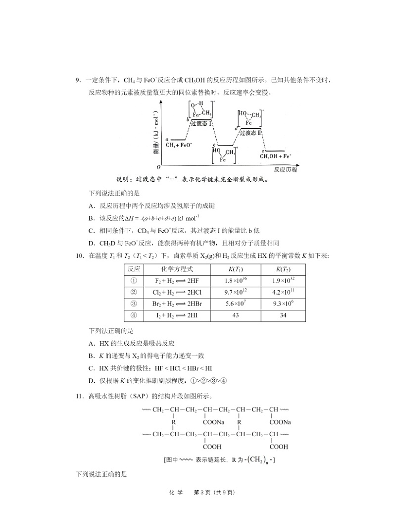 2024北京人朝分校高三三模化学试卷及答案第3页