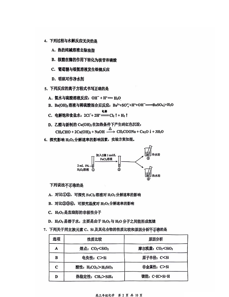 2024北京北师大二附中高三保温卷化学试卷 （无答案）第2页