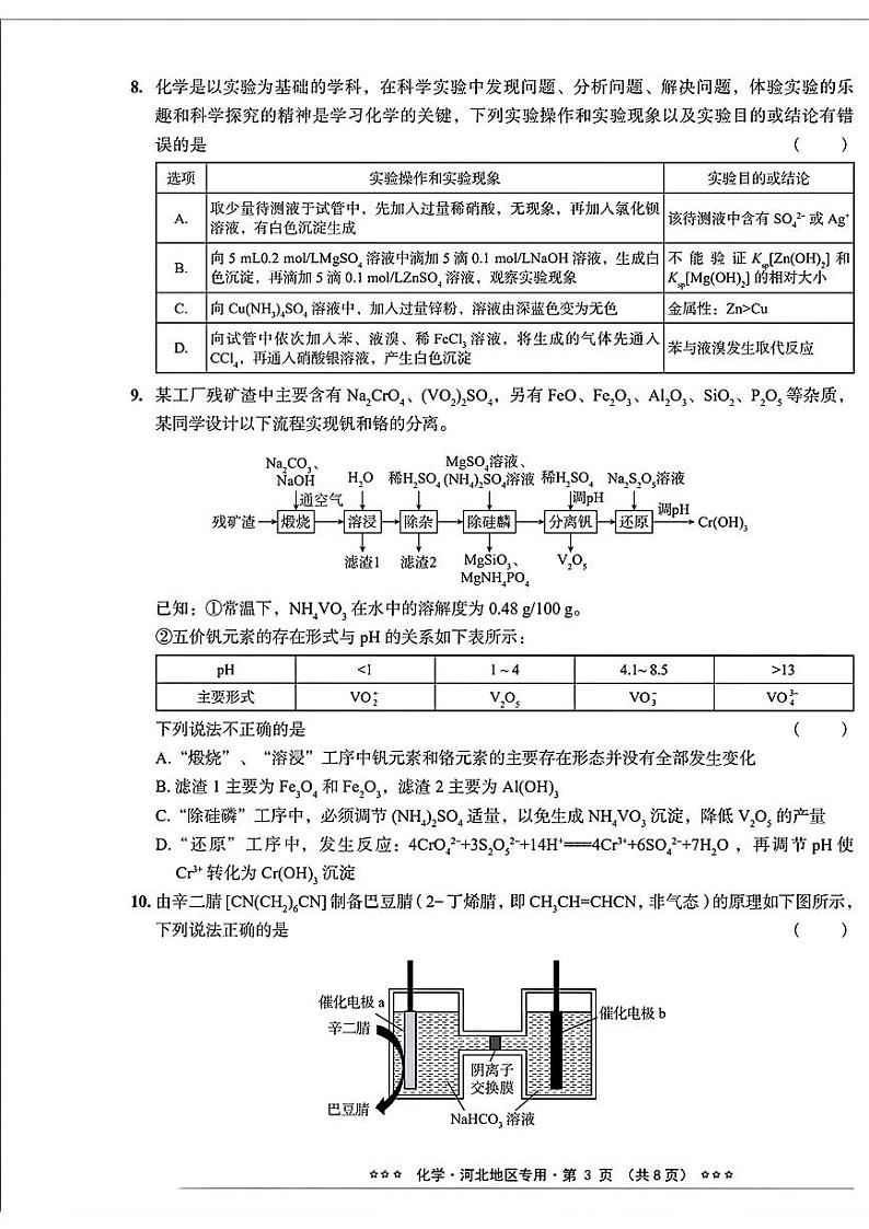 河北省沧州市沧县中学2024届高三下学期三模化学试题03