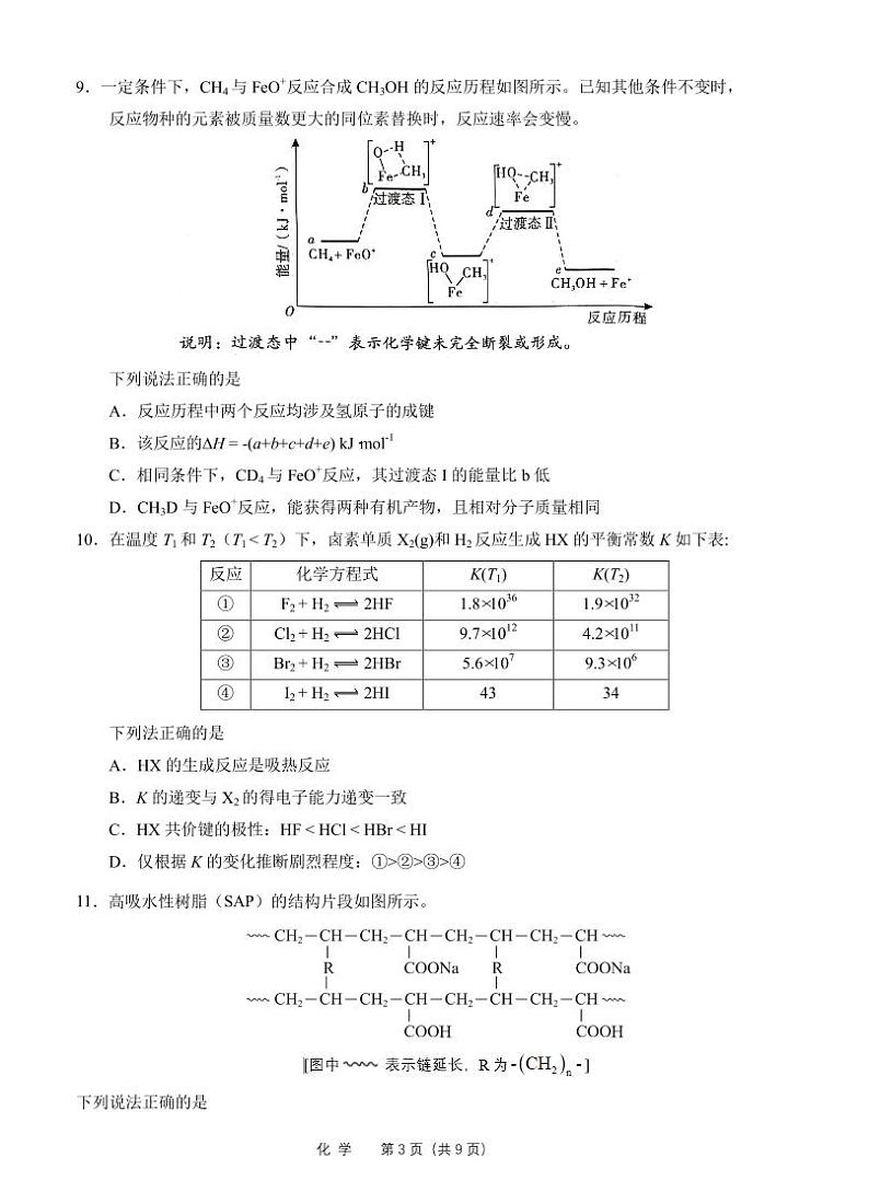 2024北京人朝分校高三三模化学试题及答案第3页