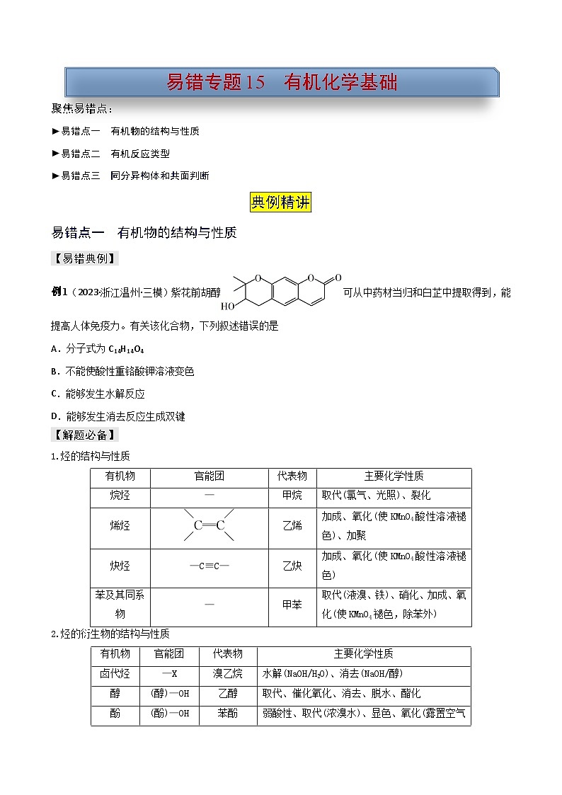 易错专题15 有机化学基础（原卷版）-2024年高考化学考前易错聚焦第1页