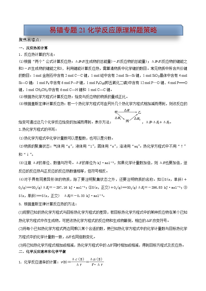 易错专题21 化学反应原理解题策略（原卷版）-2024年高考化学考前易错聚焦第1页