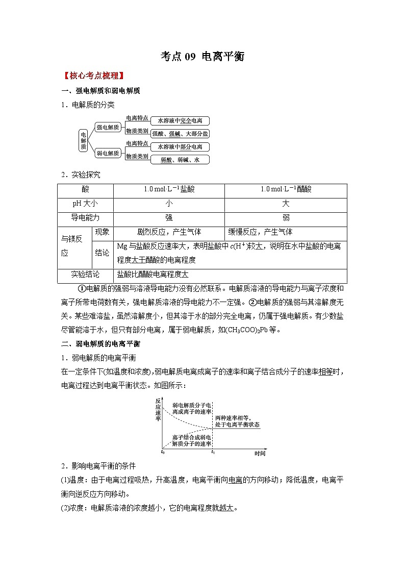 考点09 电离平衡 --2023-2024学年高二化学核心考点归纳与分层测试（人教版2019选择性必修1）第1页