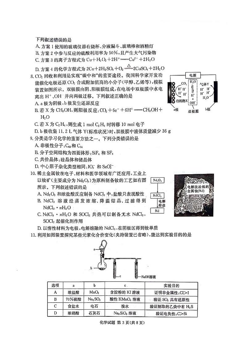 2024届湖南省衡阳市祁东县高三下学期三模联考化学试题03