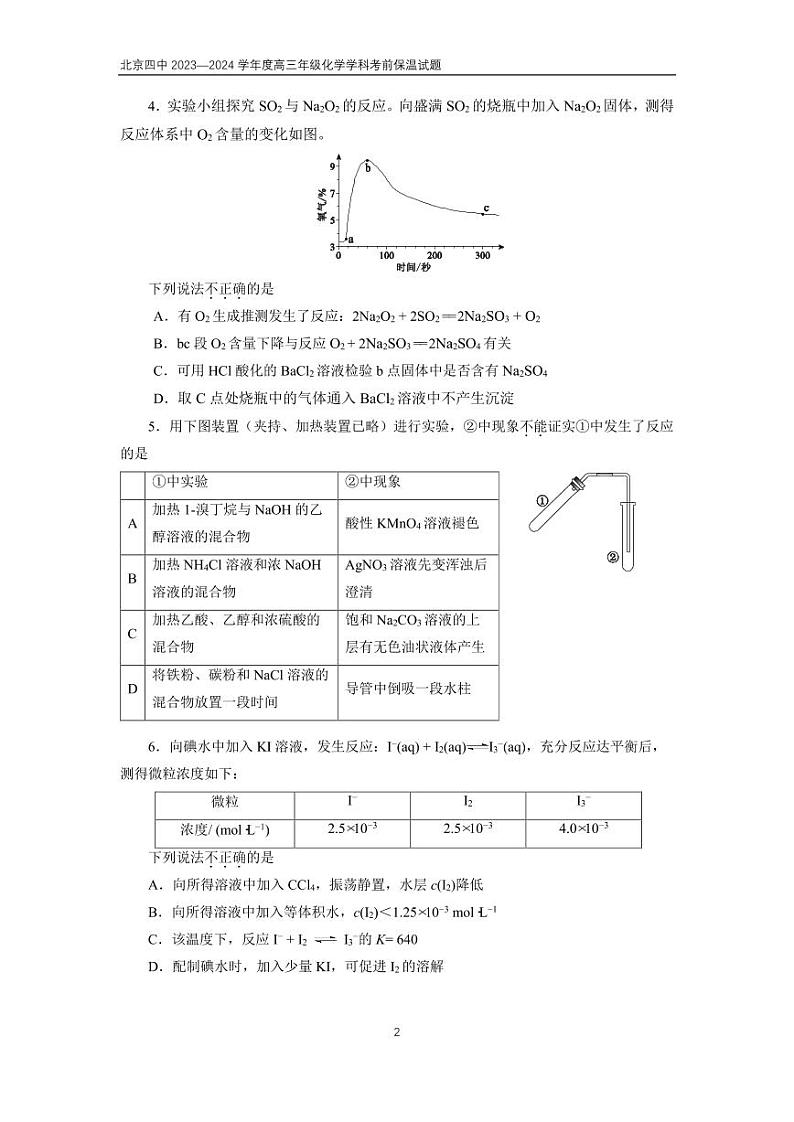 北京四中 2023—2024 学年度高三年级化学学科考前保温试题第2页
