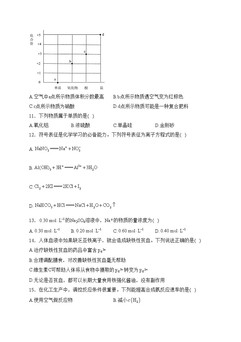 开平市忠源纪念中学2022-2023学年高一下学期期中考试化学（合格性）试卷(含答案)03