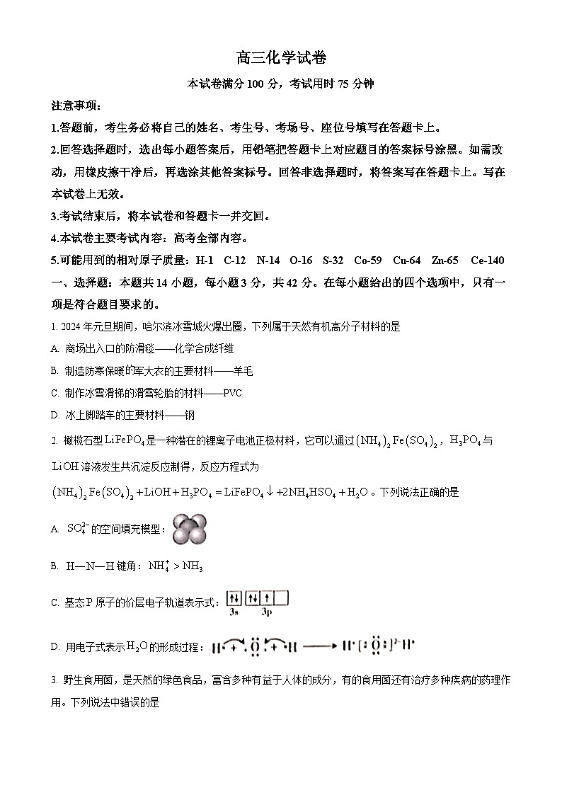 江西省九校联考2023-2024学年高三下学期3月月考化学试题 （原卷版）第1页