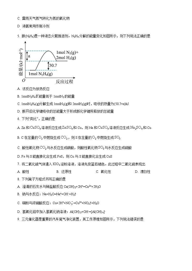 2024合肥六校联盟高一下学期4月期中考试化学含解析02