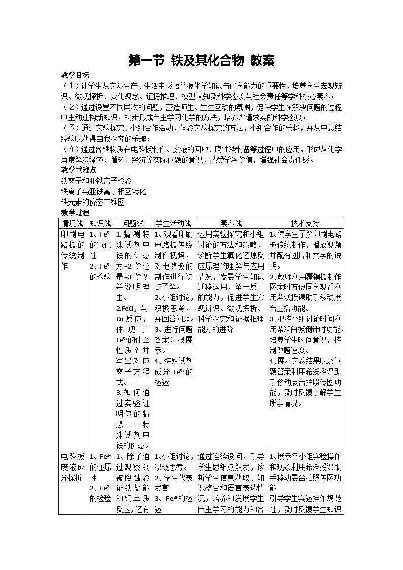 第一节 铁及其化合物 教案-高一上学期人教版（2019）必修第一册第1页