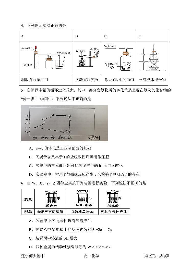 辽宁省大连市辽宁师范大学附属中学2023-2024学年高一下学期6月模块考试化学试卷第2页