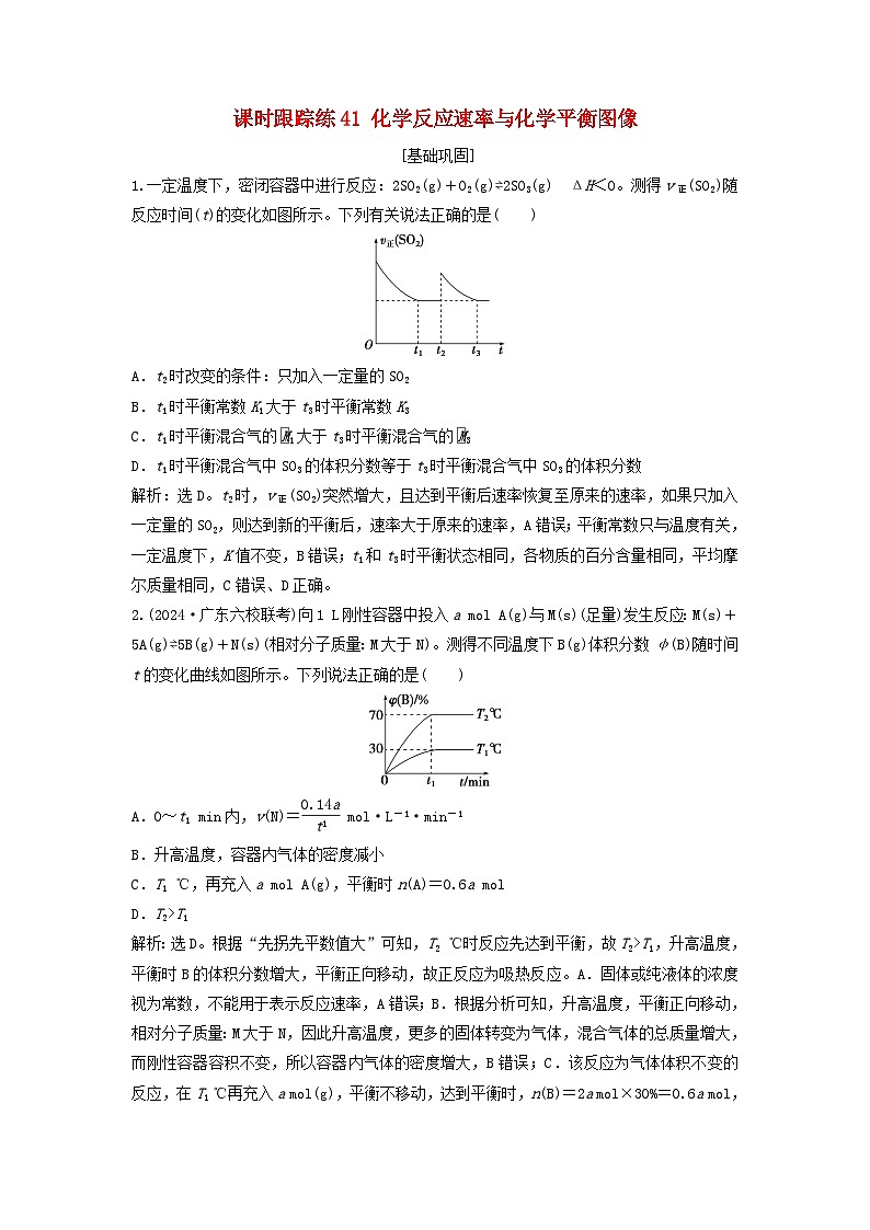 2025届高考化学一轮总复习课时跟踪练41化学反应速率与化学平衡图像01