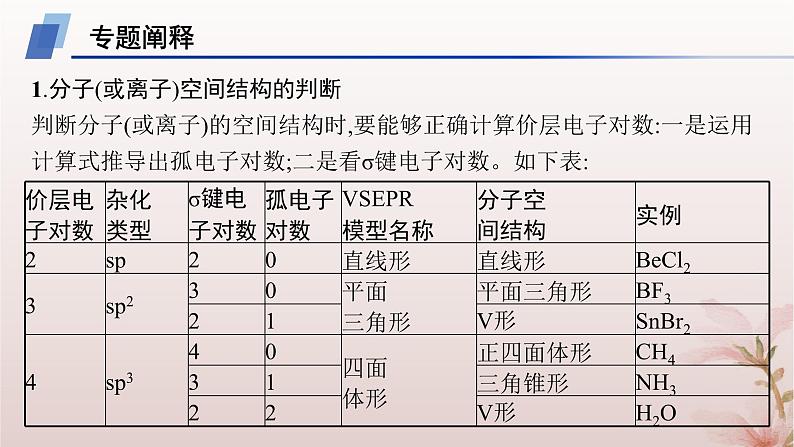 2025年高中化学第2章分子结构与性质微专题3分子或离子空间结构与杂化轨道理论课件新人教版选择性必修202