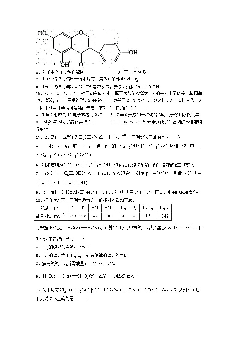 2022年6月浙江选考高中学业水平化学真题及答案第3页