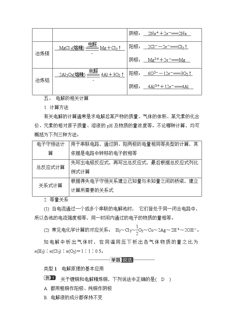 第四章　化学反应与电能  第二节　电解池　课时29　电解原理的应用  学案第3页