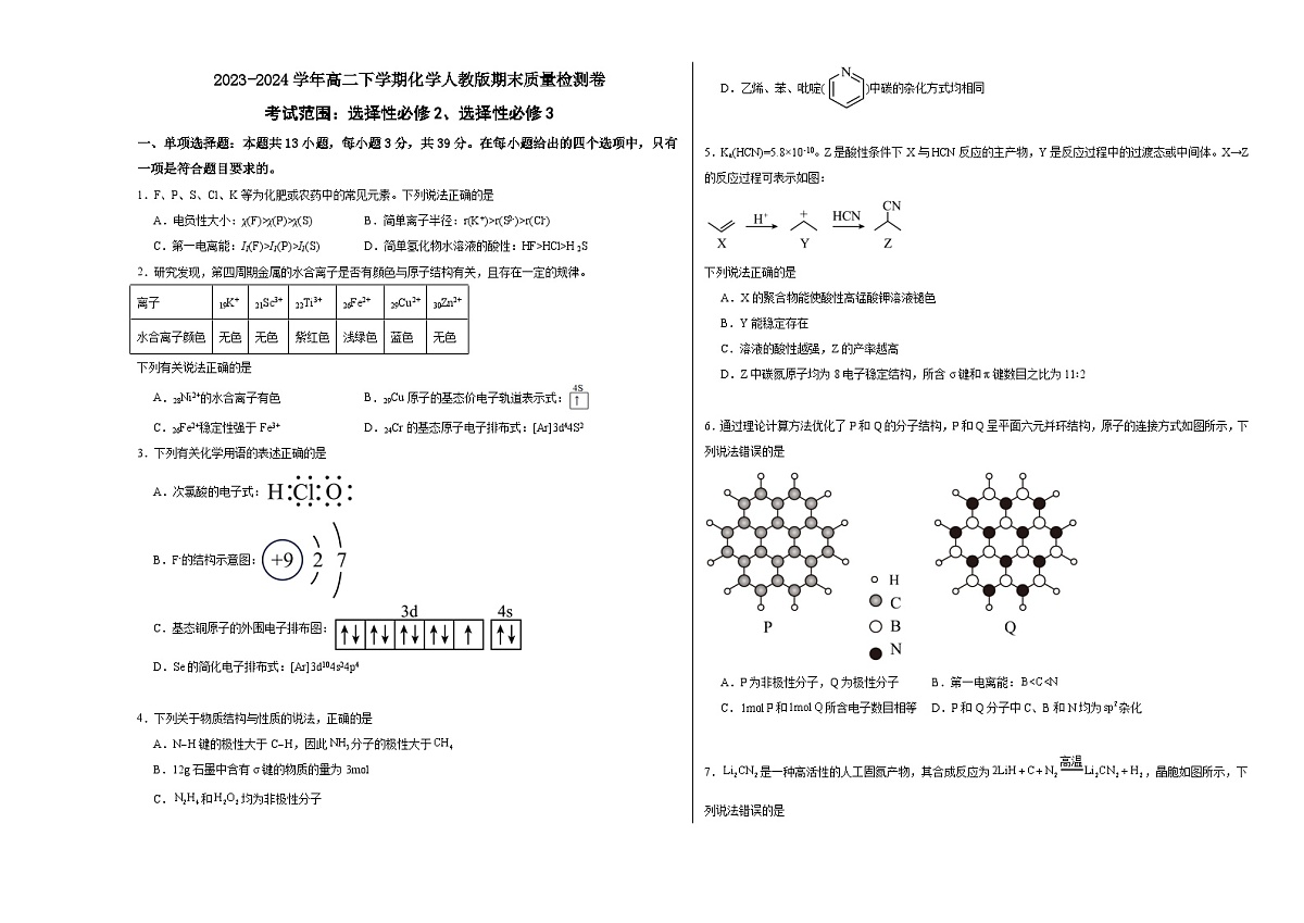 2023-2024学年高二下学期化学人教版期末质量检测卷第1页