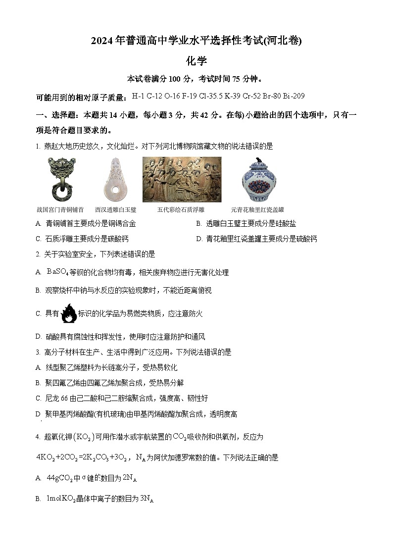 2024年高考真题——化学（河北卷）试题（Word版附答案）01