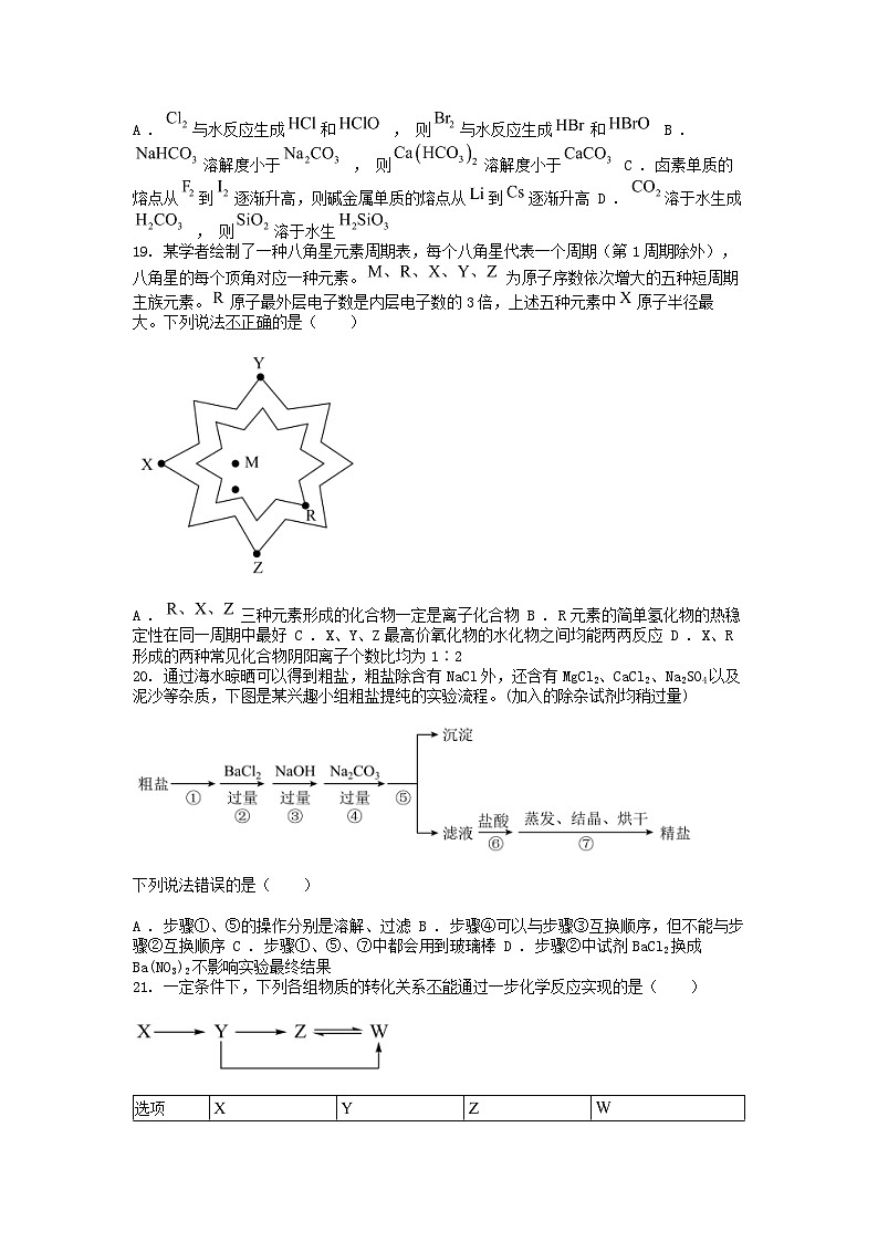 [化学]浙江省浙南名校2023-2024学年高一下学期开学试题03