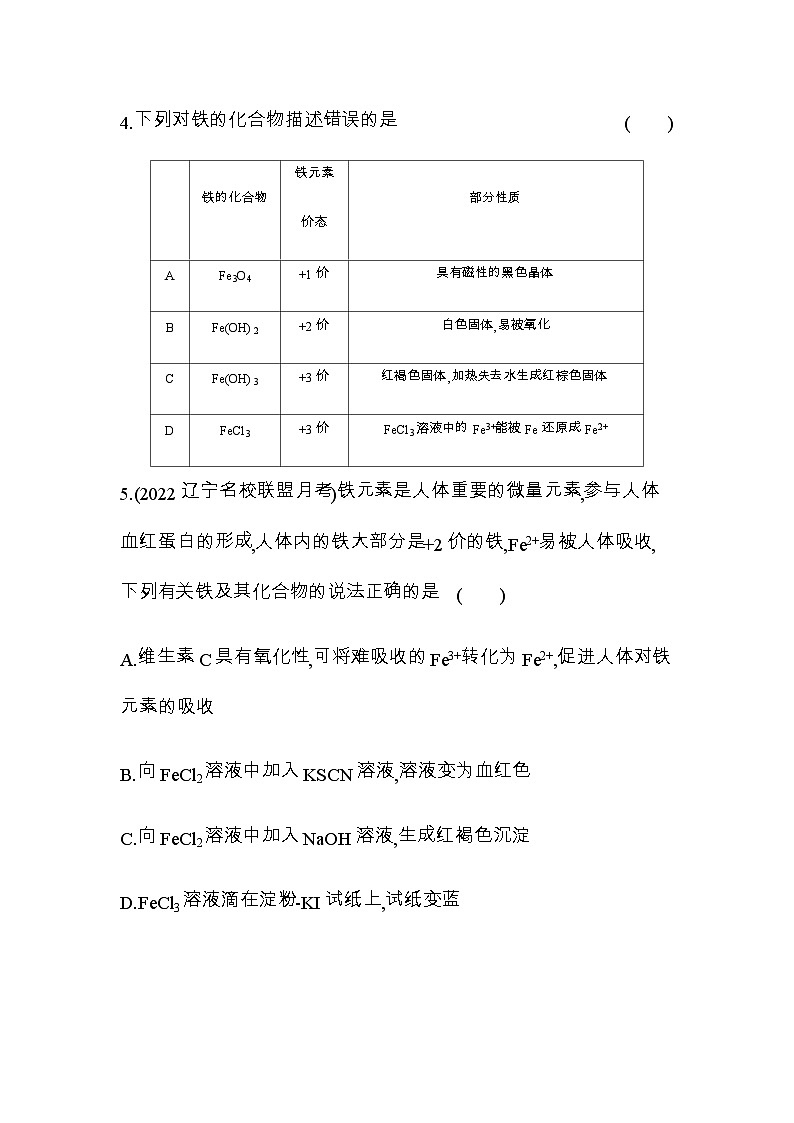 苏教版高中化学必修第二册专题九金属与人类文明第二单元探究铁及其化合物的转化练习含答案第3页