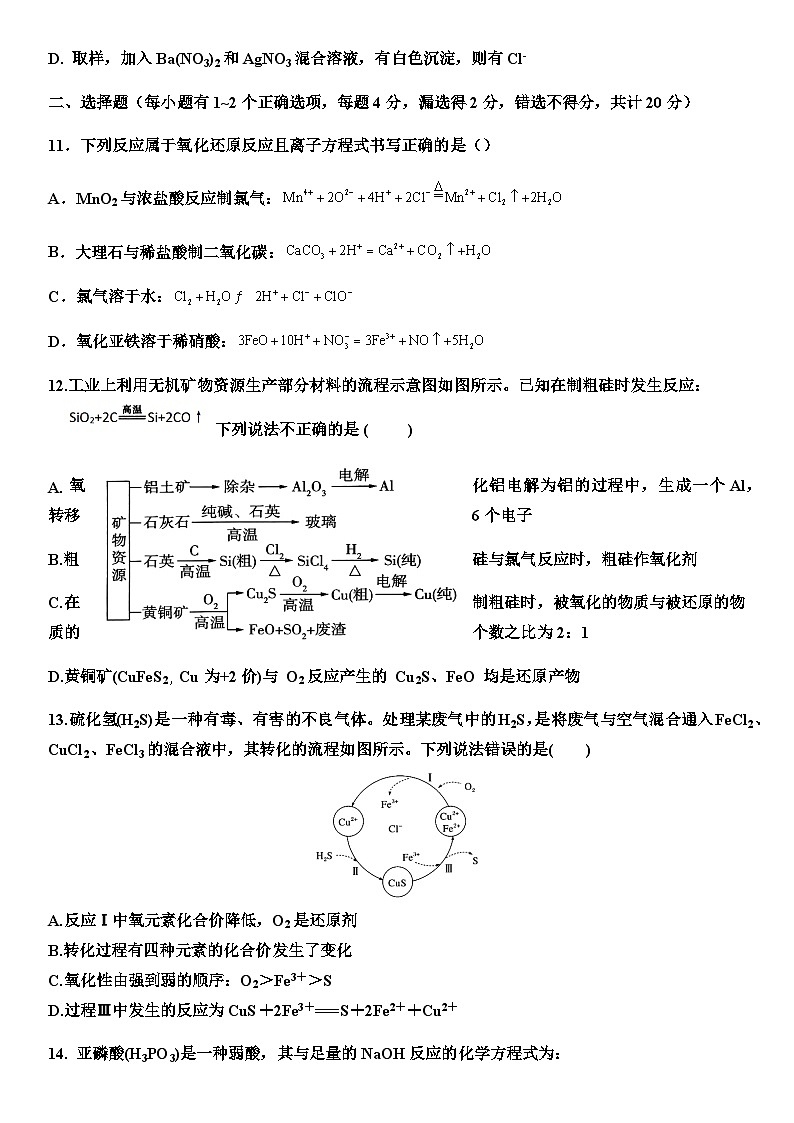山东省嘉祥县第一中学2023-2024学年高一上学期10月月考化学试题含答案第3页