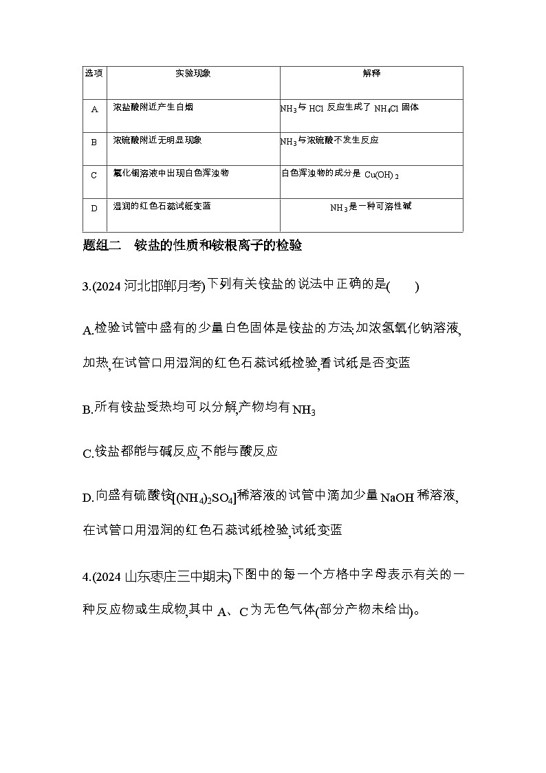 鲁科版高中化学必修第一册第3章物质的性质与转化第3节第2课时氨气和铵盐练习含答案第2页