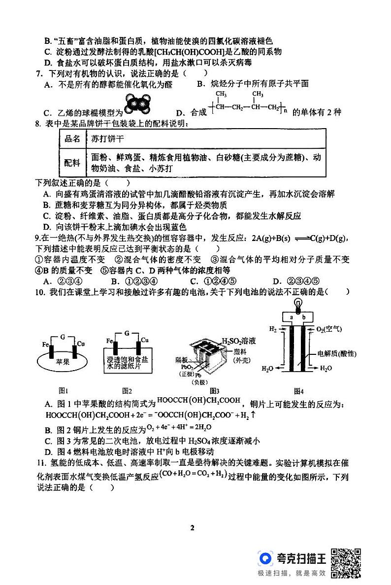 河南省南阳市第一中学校2023-2024学年高一下学期第四次月考（6月）化学试题02
