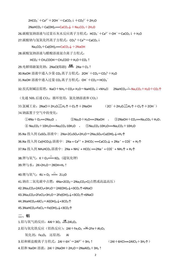 高中化学（教材）方程式汇总学案（人教版2019）高考化学专题02