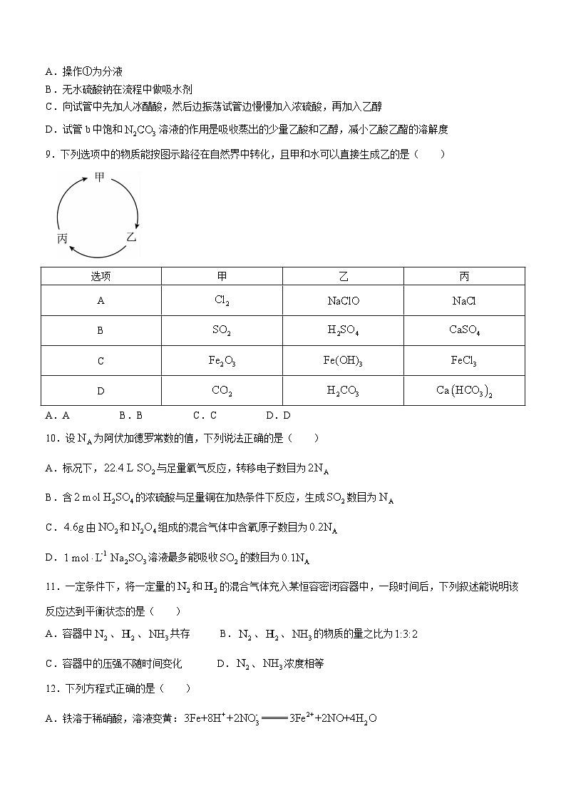安徽省六安市叶集皖西当代中学2023-2024学年高一下学期7月期末考试化学试题03