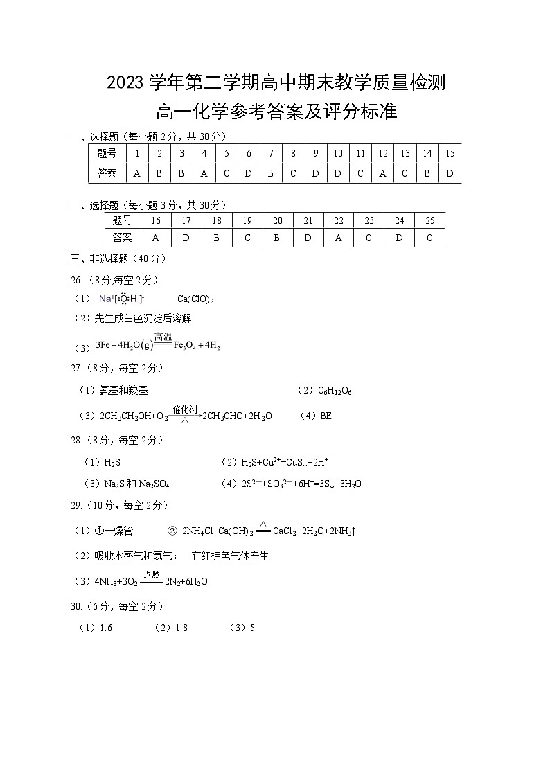 浙江省绍兴市2023-2024学年高一下学期期末调测化学试题（含答案）01