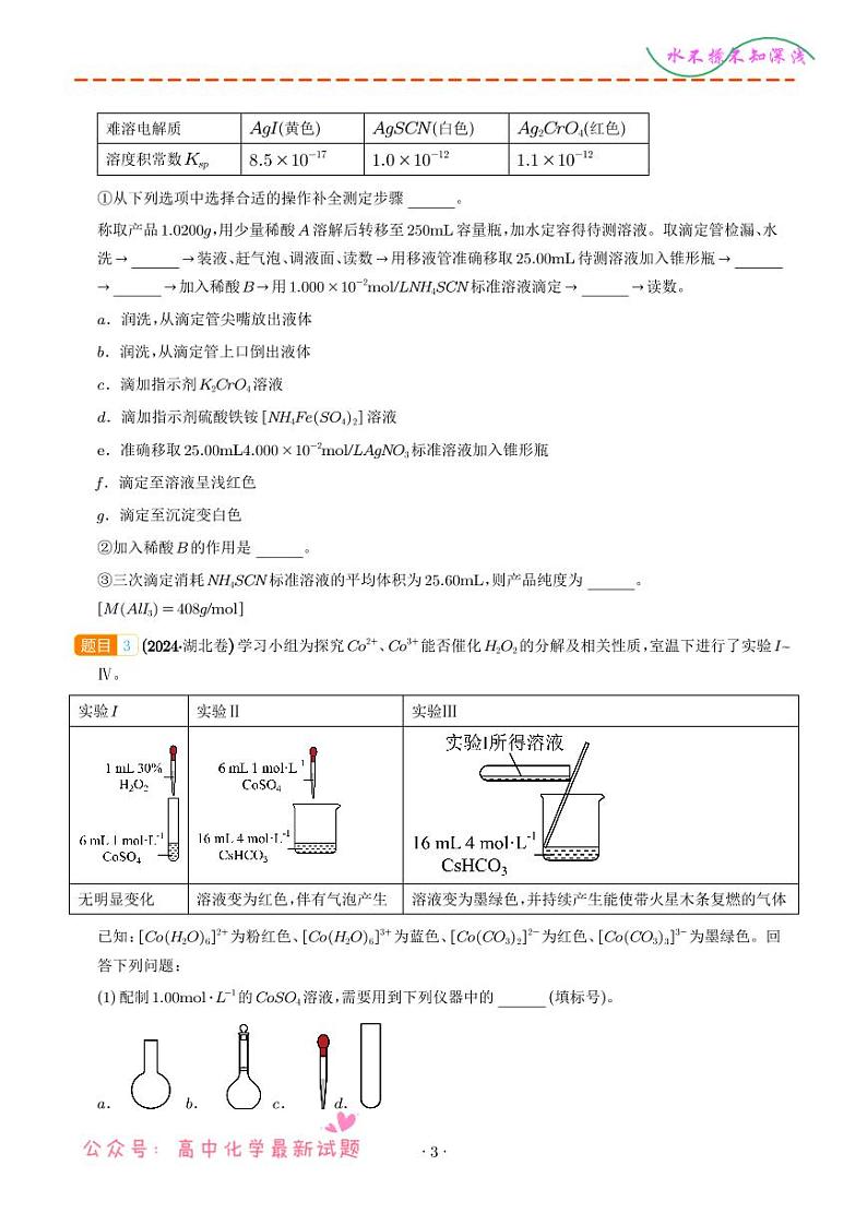 化学实验综合题--2024年高考真题和模拟题化学好题汇编03