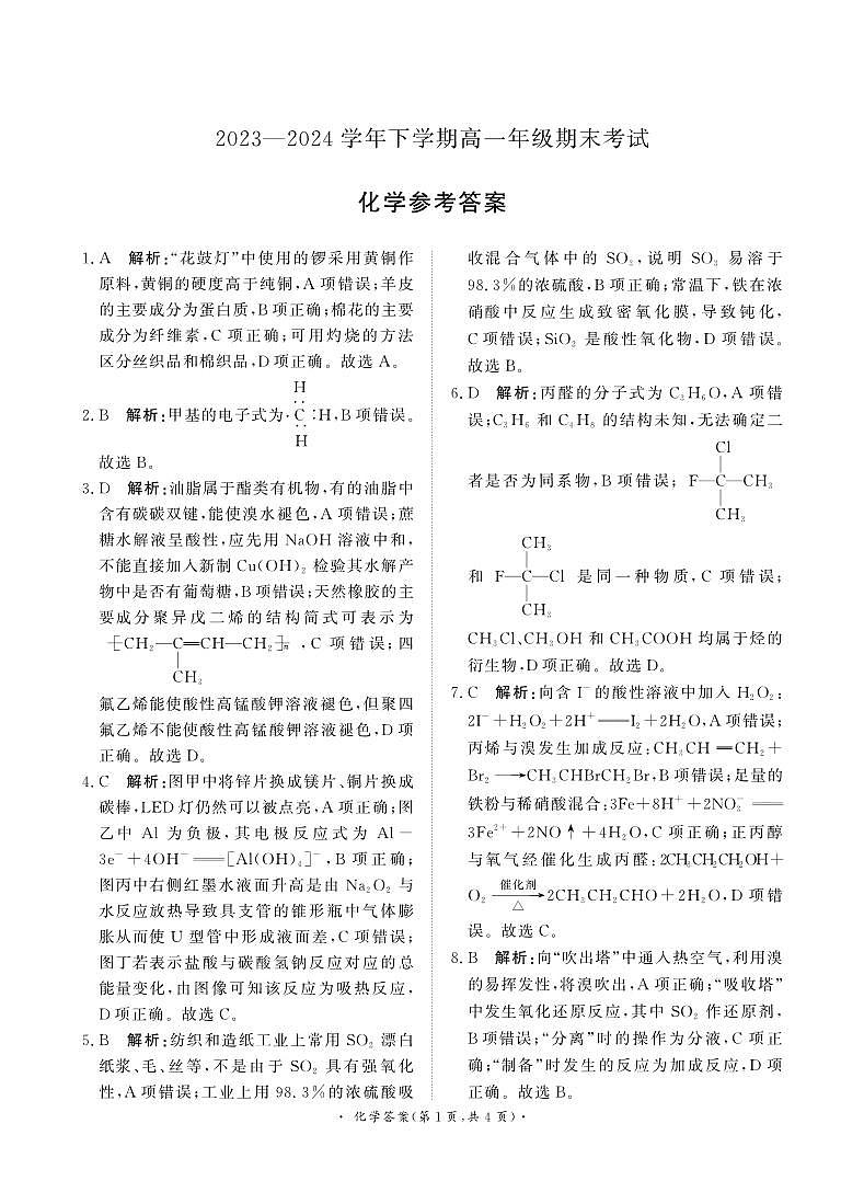河南省周口市2023-2024学年高一下学期期末考试化学试题（PDF版，含解析）01