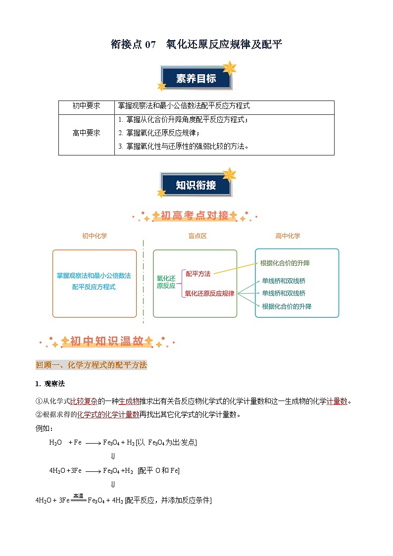 衔接点07 氧化还原反应规律及配平（原卷版+解析版）01