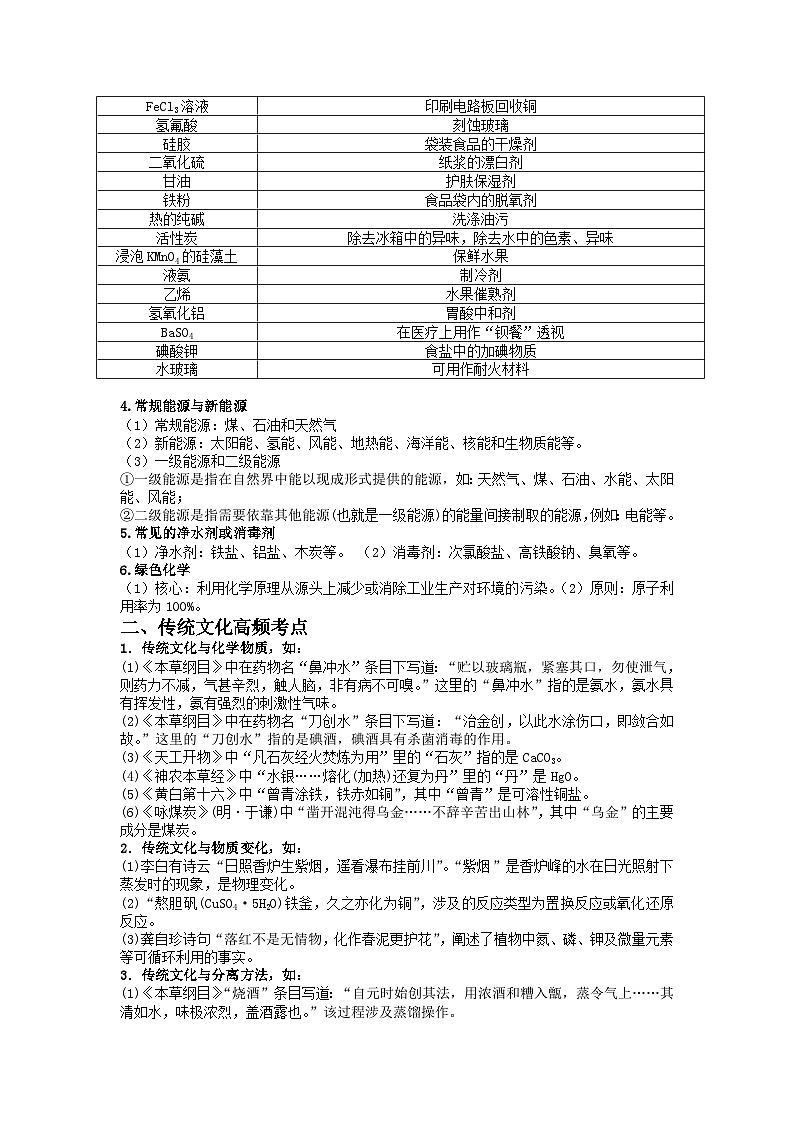 【暑假衔接】高中化学新高三（高二升高三）暑假自学 第01讲 化学与STSE、传统文化（教师版+学生版）讲义02