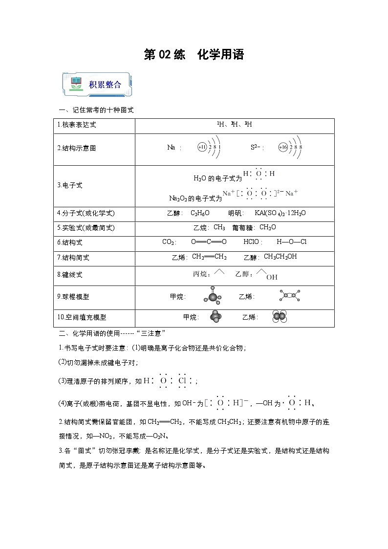 【暑假衔接】高中化学新高三（高二升高三）暑假自学 第02讲 化学用语（教师版+学生版）讲义01