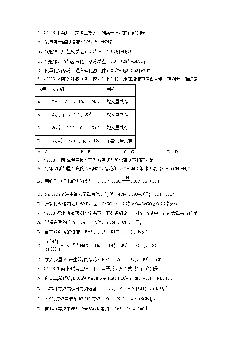 【暑假衔接】高中化学新高三（高二升高三）暑假自学 第04讲 离子共存　离子方程式的正误判断（教师版+学生版）讲义03