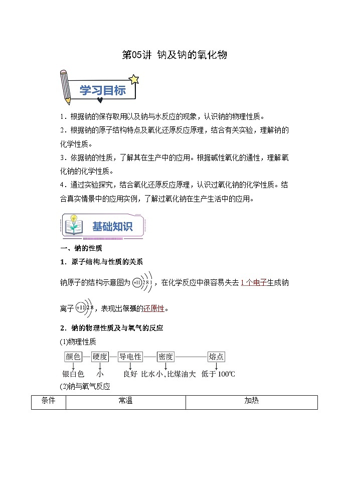 （人教版）新高一化学暑假衔接第05讲 钠及钠的氧化物（学生版+教师版）讲义01