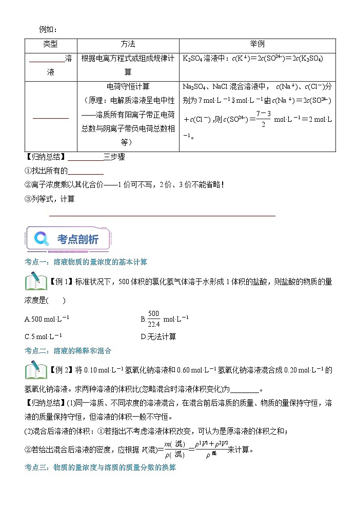 （人教版）新高一化学暑假衔接第12讲 物质的量浓度的相关计算（学生版+教师版）讲义03