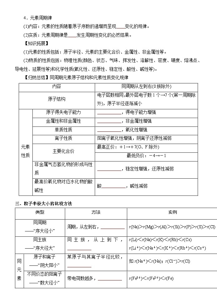（人教版）新高一化学暑假衔接第17讲 元素周期律（学生版+教师版）讲义03