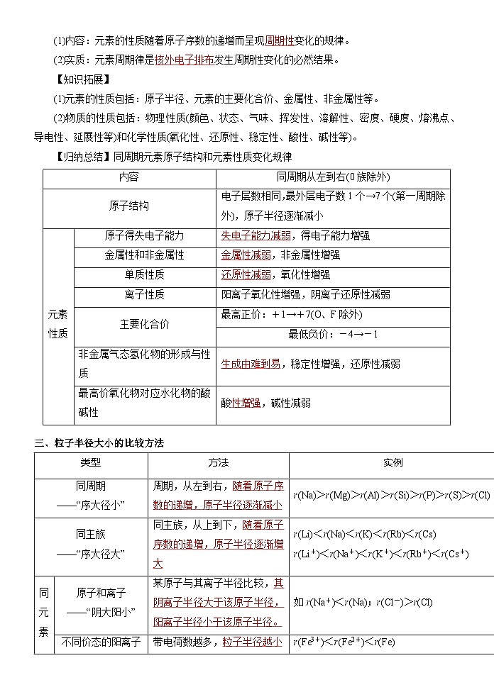 （人教版）新高一化学暑假衔接第17讲 元素周期律（学生版+教师版）讲义03