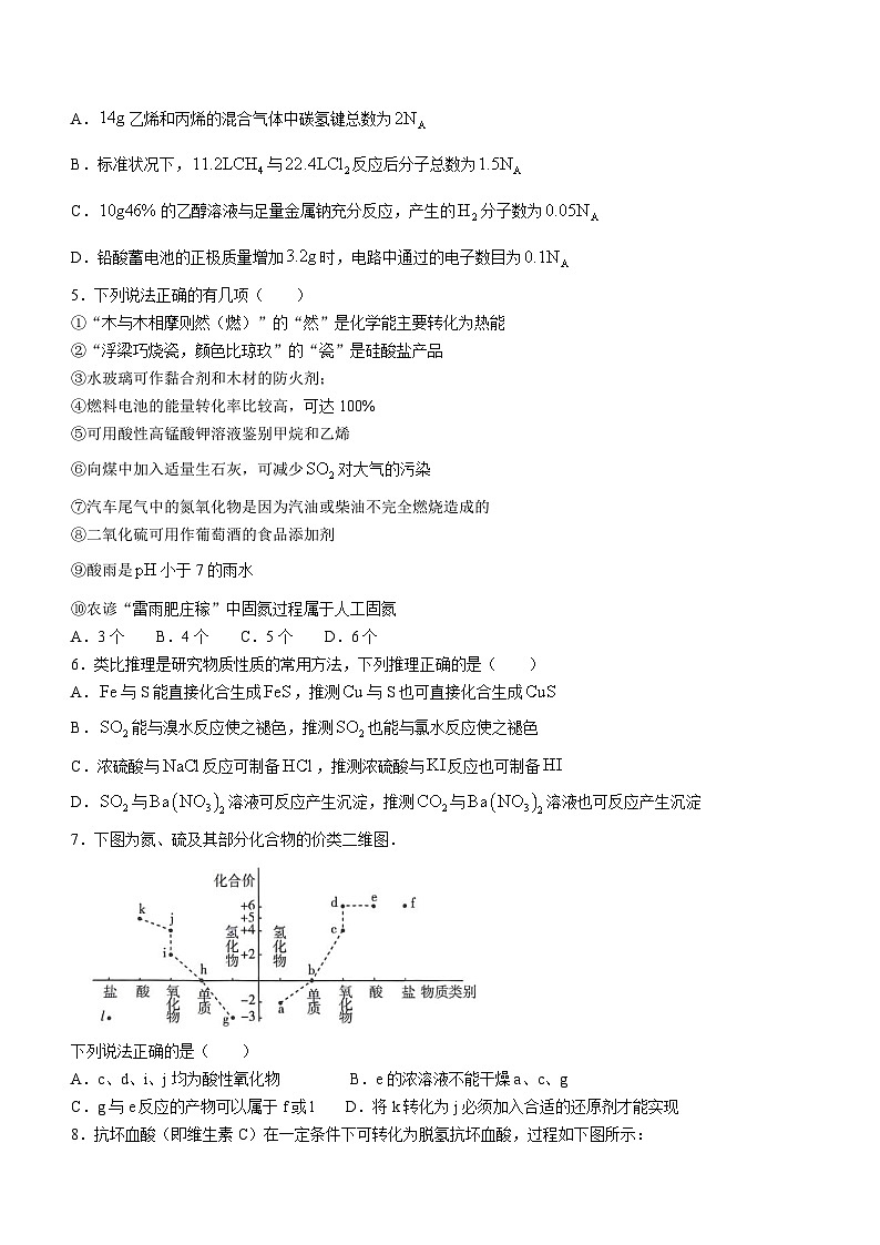 湖北省武汉市部分重点中学2023-2024学年高一下学期6月期末联考化学试卷（Word版附答案）02