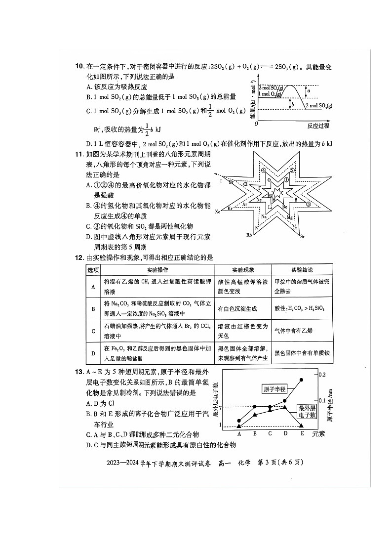 2023-2024学年高一下学期期末测评试卷化学第3页